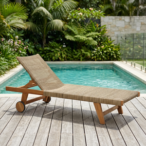 Chaises longues d'extérieur modernes en teck imperméable avec structure en rotin - Product Image 3