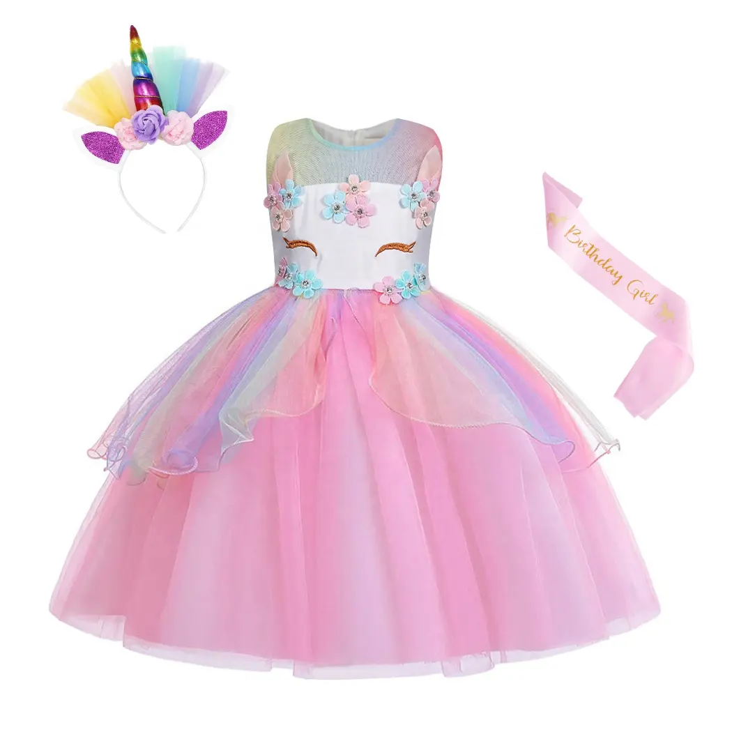 Kids Halloween Birthday Party Clothing Girls Unicorn Costume Dress Short Sleeve Princess Tutu Prom Dress for Little Girl