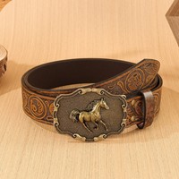Boucle de ceinture en alliage de 3,8 cm, style ethnique vintage, sculptée et embossée, universelle, punk, western, motif cheval, pour ceinture de cowboy