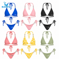 Fabrikant Op Maat Nieuwe Dames Halter Verstelbare Rode Retro Metalen Ring Bikini Set Ecologisch Verantwoord Hoge Kwaliteit Zwemkleding Strand OEM