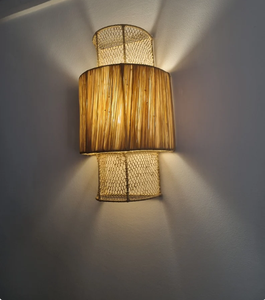 Raffia Wall Lamp Lampshade Rattan and Bamboo <b>Vintage</b> Sconce - Product Image 6