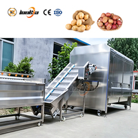 2T/H Aardappelwas- en schilmachine Elektrische automatische wortelschiller Fruit- en groenteschilmachine