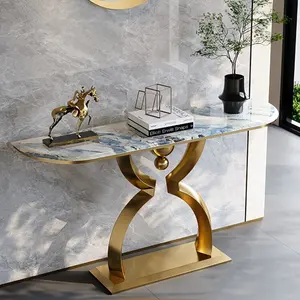 Living Room Hall Table Stainless Steel Modern Console Table Sintered Stone Golden Entry Table For Home