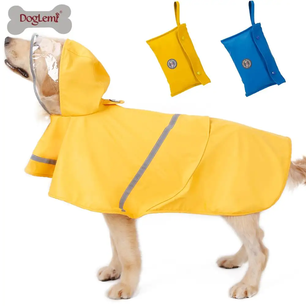 犬のレインコートポンチョパーカージャケット反射黄色の犬の摩耗防水犬の服