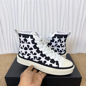 White Canvas <b>Sneakers</b> With Red Star Pattern Platform Lace-Up Round Toe Breathable All Seasons Walking Shoes - Product Image 5