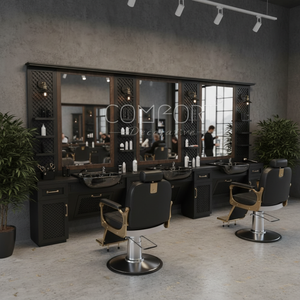 Modern Design Gold & Black Wood <b>Foldable</b> Adjustable Barber Station for Commercial Beauty Salon Use - Product Image 2