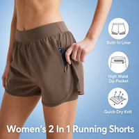 Shorts de course 2-en-1 pour femmes, taille haute, poche zippée, séchage rapide, tricoté, doublure intégrée, personnalisable, marathon, gym, vente en gros, OEM