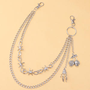 Cadena de cintura metálica de doble capa con calavera y mano fantasma, con púas y espinas, para fiestas de hip hop, accesorio de moda unisex - Product Image 6