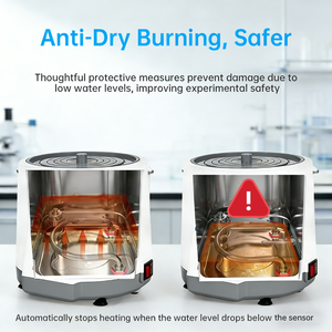 เครื่องทำความร้อนในห้องปฏิบัติการทางการแพทย์ IKEME อุปกรณ์ทำความร้อนแบบดิจิตอล ควบคุมอุณหภูมิได้  ถังน้ำร้อนขนาดเล็ก 2 ช่อง ป้องกันการไหม้แห้ง - Product Image 4