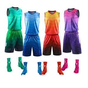 Gradient Color Sleeveless V-Neck Basketball Jersey Set Moisture Wicking Polyester <b>Athletic</b> Wear Unisex Adult All Seasons - Product Image 1
