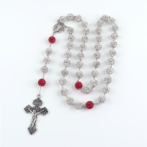 חדש catholic עבודת יד 10 מ "מ ברינסטון כדור חרוזים שרשרת סגסוגת צלב שרשרת קסם צלב עבור נשים תכשיטים - Product Image 1