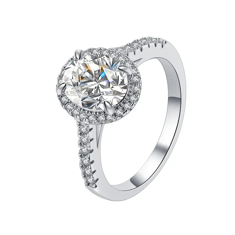 Hot Sale Classic Style Claw Prongs Setting With Hidden Halo Round 2ct Moissanite 925 Silver Ring For Engagement