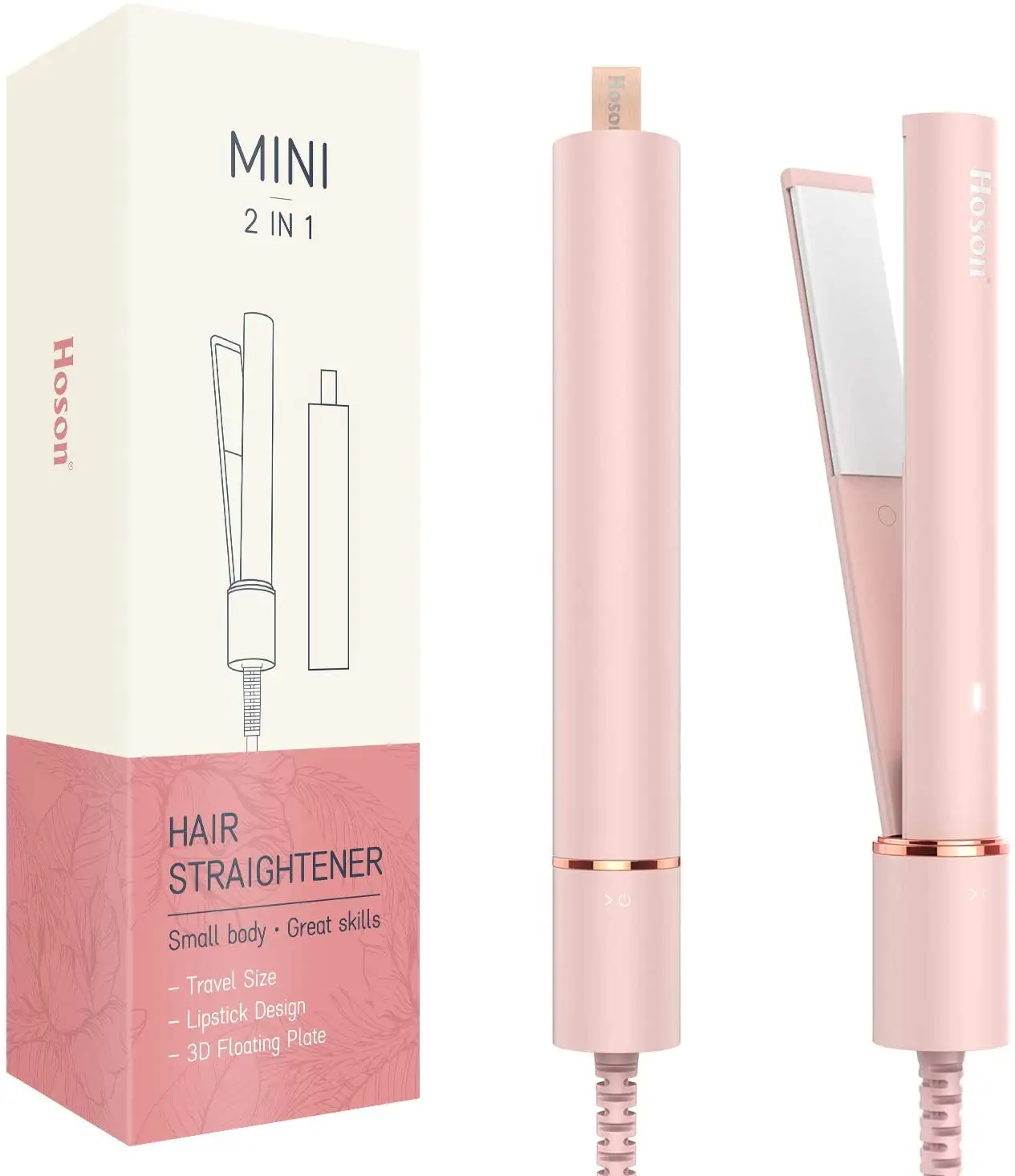 Recém-chegado Portátil Rosa Pálido Mini Cabelo Straightener Travel Size para Cabelo Curto Bangs