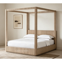 Lit de luxe moderne en chêne massif durable avec baldaquin, taille King Size, double panneau, pour chambre d'hôtel