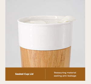 Tasse en céramique de sublimation de haute qualité avec coque en bambou, capacité de 350 ml/12 oz, tasses en porcelaine avec couvercle réglable - Product Image 4