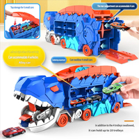 Ensemble de voitures jouets dinosaures Tyrannosaurus Rex transformable avec piste, fonction de lancement et d'attaque, véhicules en alliage à recul