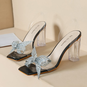 S0169Y Sandales à bout ouvert à la mode Forage sexy S'inclinant Talon en cristal transparent Tempérament à talons hauts - Product Image 4