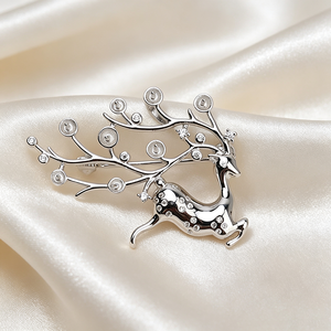Broche pendentif cerf 2-en-1 en argent sterling S925, plateau vide pour perle DIY, broche à breloque en or blanc et or rose pour cadeau de bijoux - Product Image 1