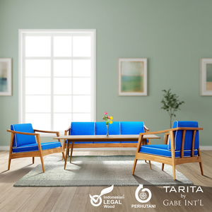 Solid Plantation Teak <b>Wood</b> Three-Seater Lounge <b>Sofa</b> Vintage Contemporary Style Removable Cotton Fabric Cushion Home Furniture - Product Image 3