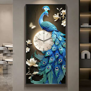 Hiện đại sang trọng con công tường nghệ thuật khung nhôm với trừu tượng pha lê sứ và Đồng hồ trang trí nội thất vải hỗ trợ cơ sở - Product Image 5