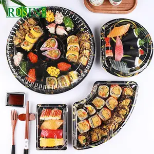 Bandeja descartável para enrolar sushi, bandeja japonesa para embalar alimentos, de plástico com tampa, recipiente descartável para comida