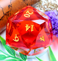Dés à facettes en résine D20 de 50 mm, faits à la main, à bords vifs, couleur rouge rubis, avec inscription dorée, pour D&D Pathfinder-DD-9