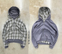 Sudadera con capucha y cremallera para hombre, estilo retro, a cuadros, reversible, de gran tamaño, de alta calidad, 100% algodón, 450 g/m², OEM, venta al por mayor.