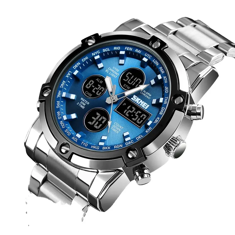 SKMEI 1389 Stainless Steel metal Water Resistant supplier men analog digital wristwatch sport watch hombre relojes