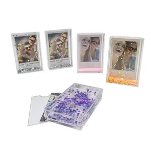 Confettis cadre photo en plastique transparent à paillettes liquides 2.1 pouces par 3.4 pouces cadre photo à paillettes