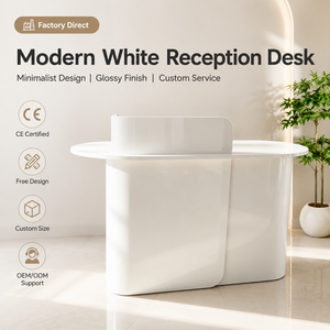 Mostrador de Recepción Curvo Irregular Blanco Brillante, Borde Completamente Redondeado, Tamaño Personalizado, Logotipo, Mostrador de Caja <span class=keywords><strong>para</strong></span> Salón de Belleza - Product Image 1