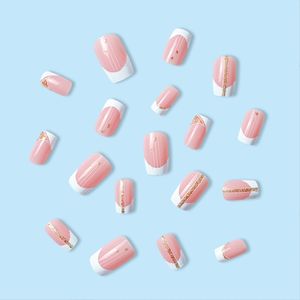 OEM Nouveaux faux ongles à presser 3D carrés rose pailleté, design français, couverture complète, ongles artificiels en ABS, 24 pièces, <span class=keywords><strong>manucure</strong></span> - Product Image 2