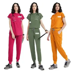 2024 새로운 스타일 멀티 컬러 폴리에스터 스판덱스 스크럽 유니폼 세트 맞춤 하이 퀄리티 간호 의료 스크럽