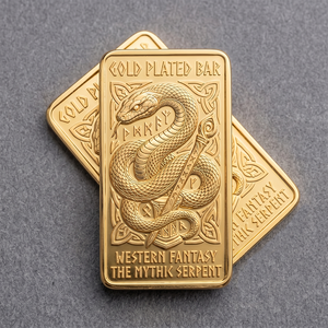 Barre commémorative en métal plaqué or, motif serpent 3D en relief, artisanat hydraulique sur mesure, pour collection, vente en gros B2B - Product Image 2
