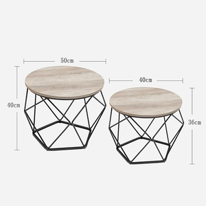 Set di Tavolini <span class=keywords><strong>da</strong></span> Caffè Rotondi Moderni Industriali con Base in Metallo Nero e Struttura in Legno e Metallo per Soggiorno - Product Image 6
