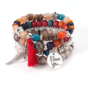 Fashionable Multilayer Bohemian Beaded Bracelets Set Colorful Geometric <strong>Bangle</strong> Wood Pearl <strong>Diamond</strong> Agate Turquoise Religious Gift - Product Image 2