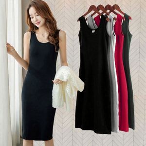 New Fashion Women Girls Summer Slim Vest <b>Dress</b> Slip <b>Dresses</b> Simple Base Sleeveless Solid Color Maxi Casual Washable Breathable - Product Image 1