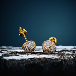 Stud Earrings Ball Shape Micro Pave Zircon Two Tone Gold Plated Geometric Design Party Fashion Jewelry - Product Image 2