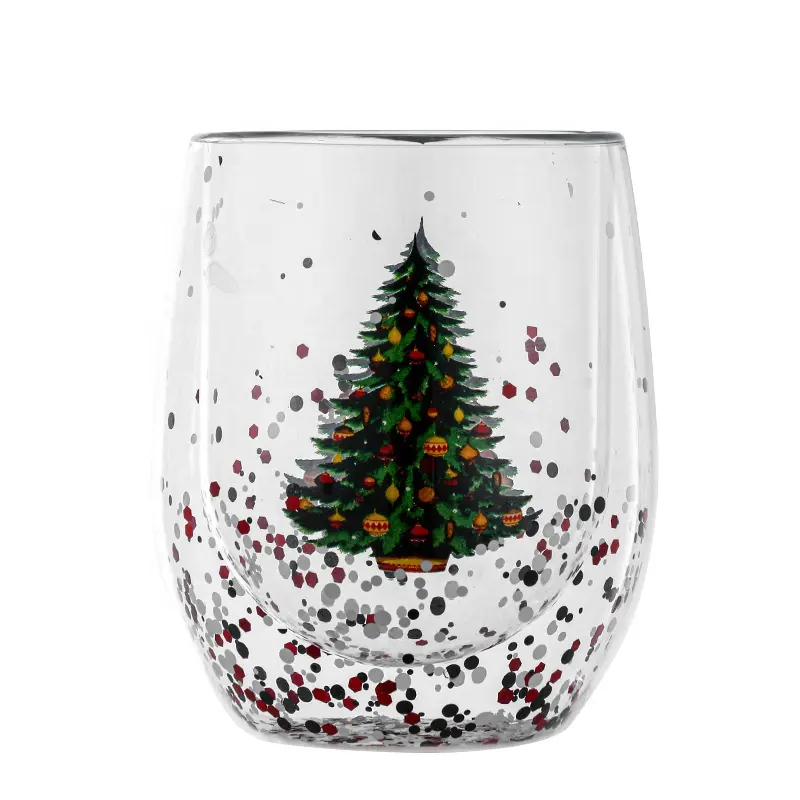 New Christmas Tree cups Heat resistant non-hot double wall glass cup Flowing sequined Christmas mug Christmas Gifts