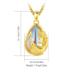 Collier pendentif <span class=keywords><strong>Dragon</strong></span> impérial créature mythique, talisman protecteur en pierre de lune irisée en forme de poire, motif totem oriental tendance - Product Image 2