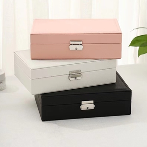 Boîte à bijoux verrouillable à double couche, boîte de rangement pour bijoux en cuir, vente en gros de boîtes à bijoux colorées - Product Image 2