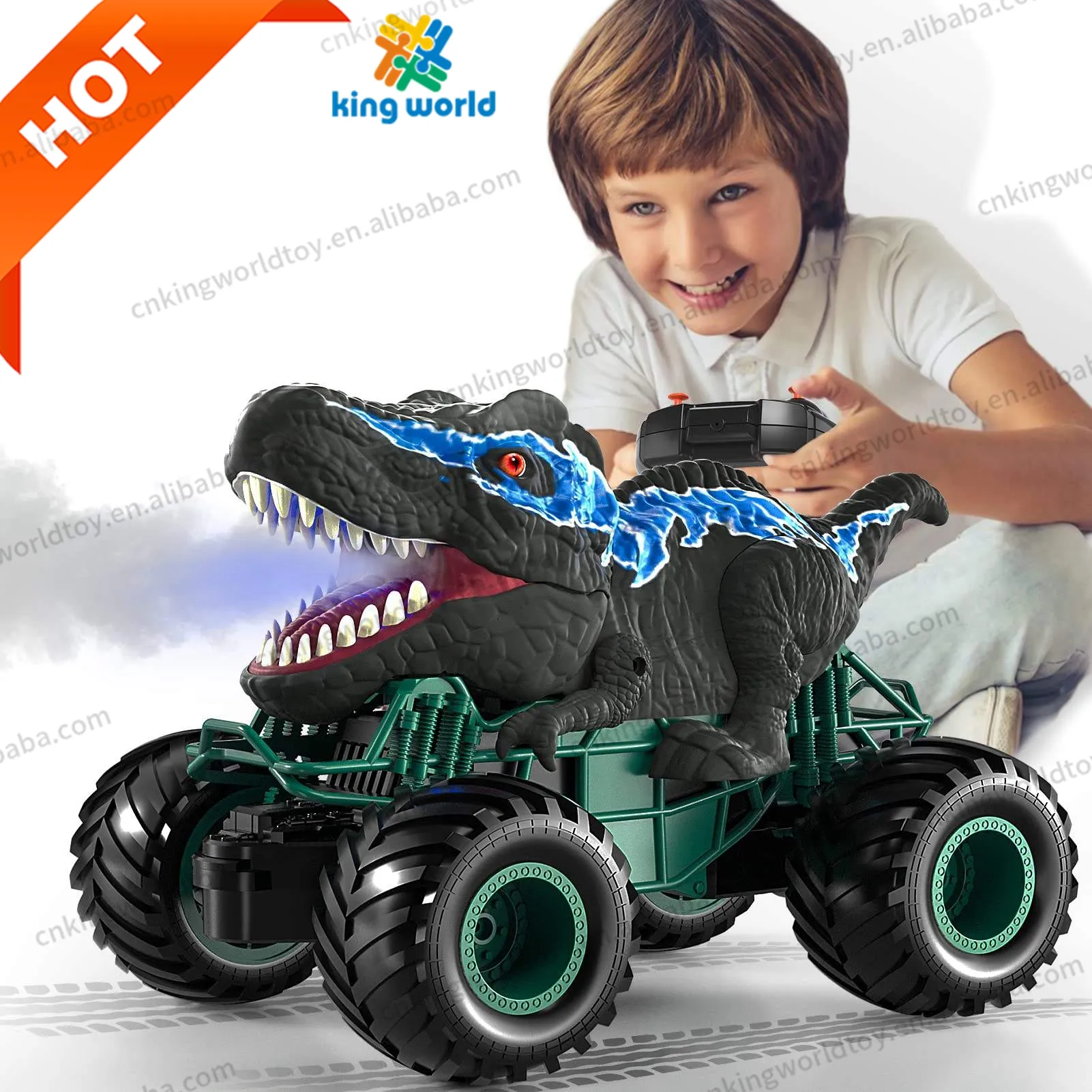 Penjualan Terbaik truk dinosaurus RC 2.4G simulasi semprot Dino pengendali jarak jauh lampu hobi Radio Jurassic mainan kontrol truk RC