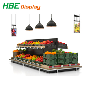 Étagère de présentation de fruits de style île <span class=keywords><strong>en</strong></span> métal et <span class=keywords><strong>bois</strong></span> <span class=keywords><strong>avec</strong></span> caisse - Product Image 2