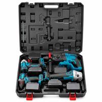 Kit combiné d'outils électriques sans fil polyvalents 4 pièces : perceuse électrique, clé à chocs, marteau perforateur, meuleuse d'angle, avec coffret