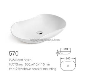 حوض حمام سيراميك عصري أنيق يوضع فوق سطح المنضدة مع فتحة تصريف للمنضدة العلوية - Product Image 3