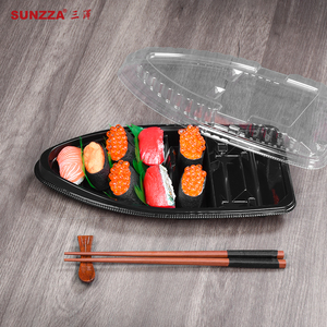 Paquet Sunzza vente en gros de matériaux noirs jetables pour animaux de compagnie de grande taille bateau à sushi en plastique pour fête/<span class=keywords><strong>restaurant</strong></span> à emporter - Product Image 1