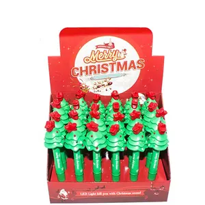 Cute Cartoon Christmas Ballpoint Pen with Light Santa Claus Snowmen Christmas Tree Promotional Pens