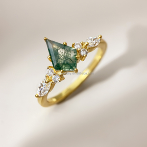 Unique Coffin <b>Moss</b> <b>Agate</b> Engagement <b>Ring</b> Set 2pcs Natural Coffin Kite <b>Moss</b> <b>Agate</b> <b>Ring</b> Set for Women - Product Image 2