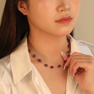 Collar de Piedras Naturales con Cuentas de Amatista, Estilo Bohemio, de Acero Inoxidable, para Mujer, para Bodas, Fiestas y Compromisos - Product Image 1