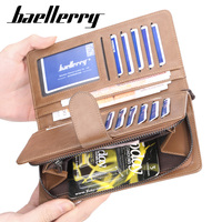 Dompet Panjang PU Pria dengan Banyak Slot Kartu, Lapisan Poliester, Ringan, Kapasitas Besar, Ritsleting Gesper, Tas Clutch Bisnis