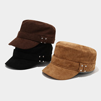 Nueva Llegada, Gorra Plana Unisex de Gamuza Vintage, Gorra con Visera Curva Corta y Decoración de Remaches, Ajustable, Estilo Casual